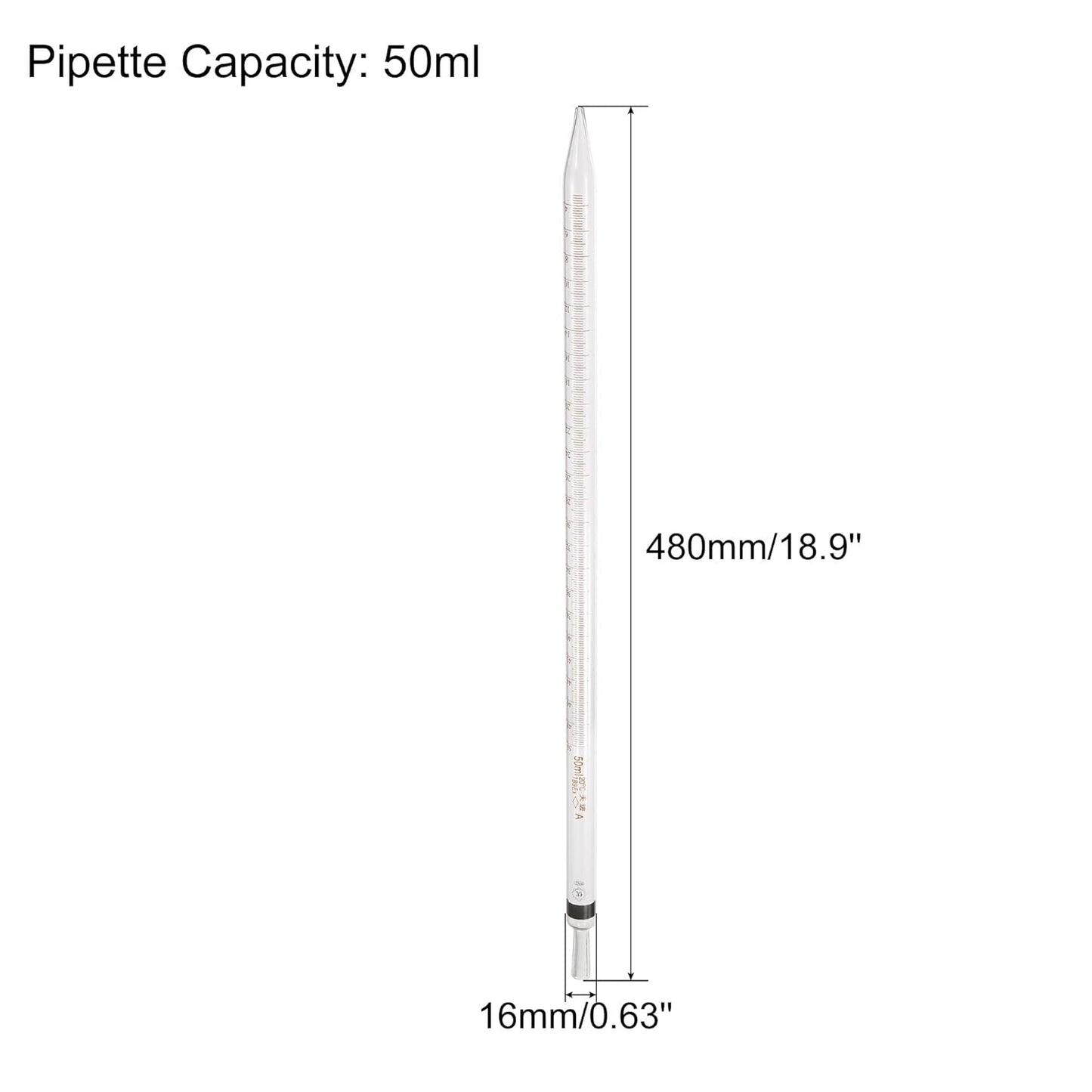 PATIKIL Graduated Dropper Pipettes, 1 Pcs 50ml Reusable Borosilicate Glass Pipette for Transfer Liquid for Laboratory, Chemistry, Clear