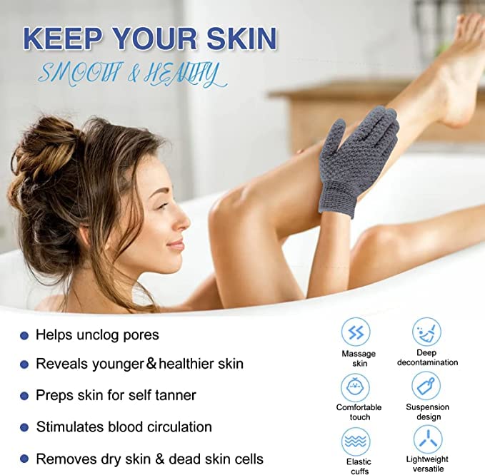 Yiclick Heavy Exfoliating Gloves, Exfoliating Body Scrubber for Bath Shower Exfoliation, Body Scrub Exfoliator For Dead Skin Remover, Exfoliate Sponge Loofah Washcloth Mitt Men Women (12 Grey)