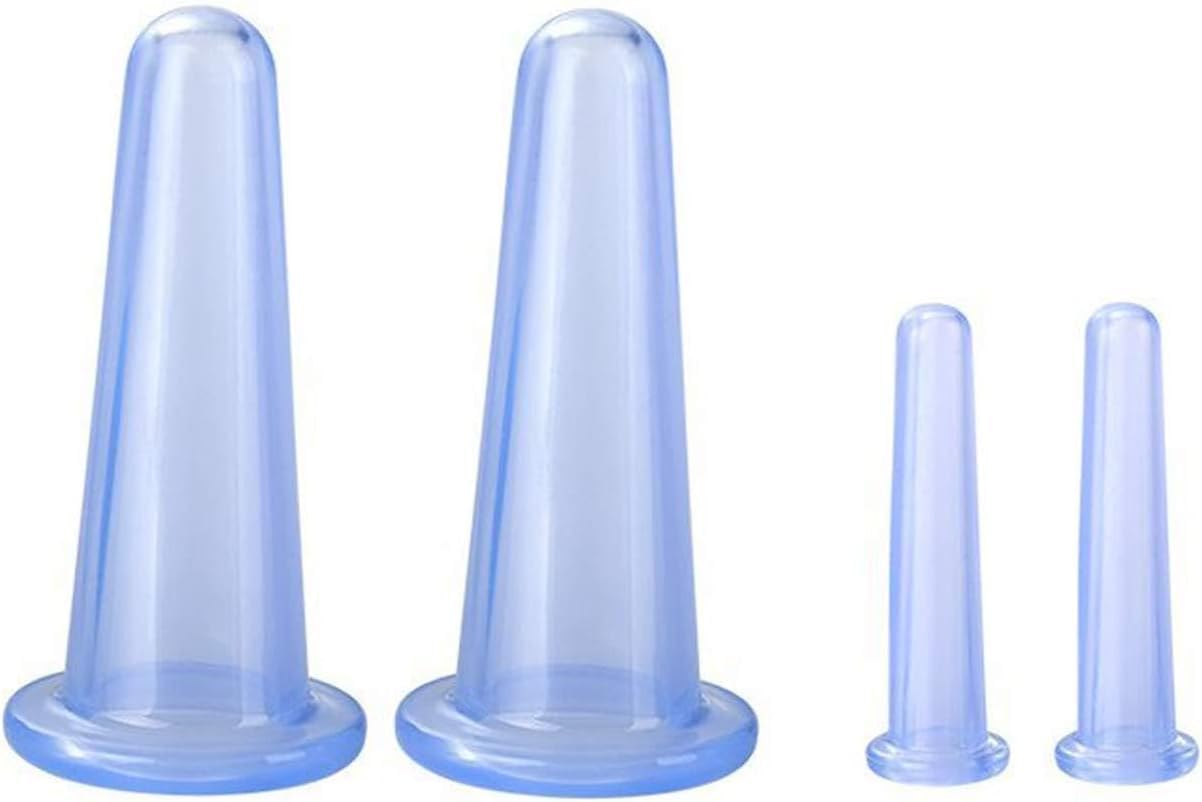 4Pcs Massage Cupping Set Silicone Mini Facial Cups Face Massager Helper Skin Care Neck Back Eyes Massaging Cup Safe to Use, Don't Worry About Burns Health Care Products (Blue)