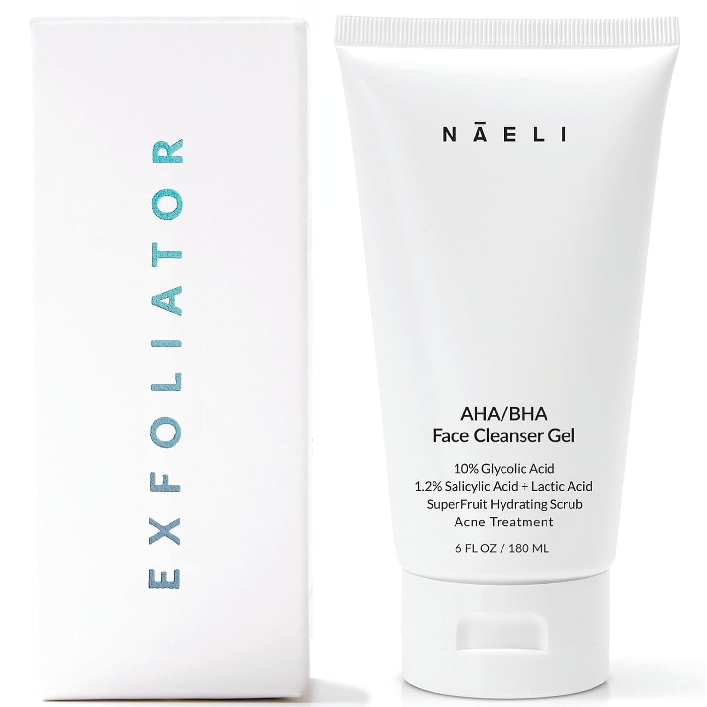 NAELI AHA/BHA Exfoliating Face Wash - 10% Glycolic Acid & Salicylic Acid Cleanser, Anti Aging Acne & Wrinkle Reducing Facial Exfoliant, Pore Minimizer & Brightening Gel, 6 oz