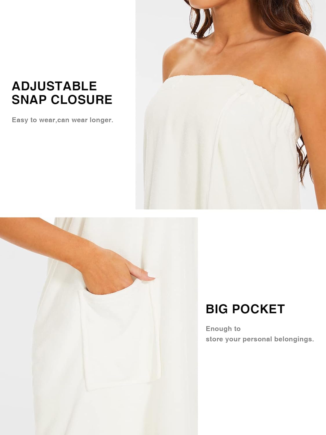 Kniffi Shower Wrap Robe for Women Bath Body Towel Wrap Spa Soft bathrobe with Adjustable Snap Closure