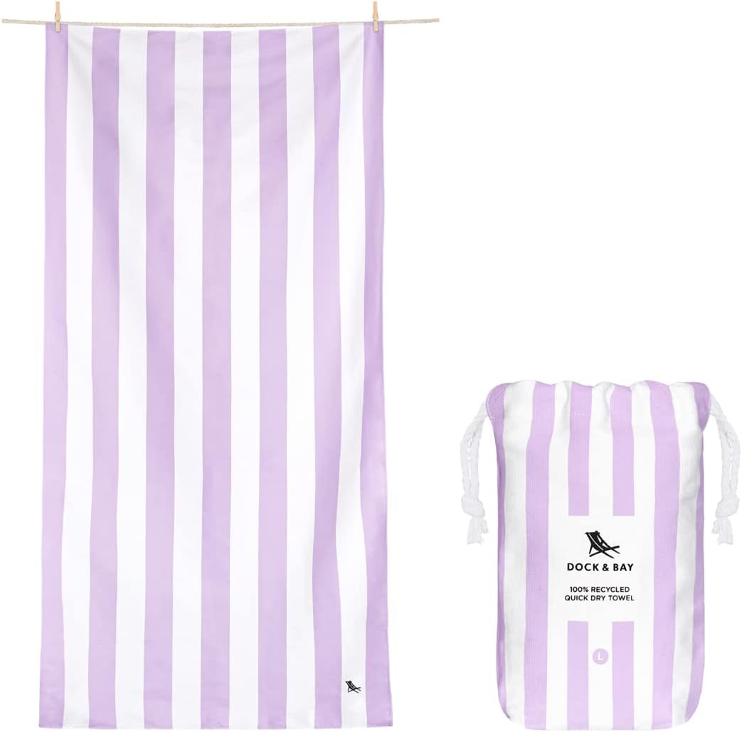 Dock & Bay Customized Beach Towel - Quick Dry, Sand Free - Compact, Lightweight - 100% Recycled - Includes Bag - Cabana Light - Lombok Lilac - Large