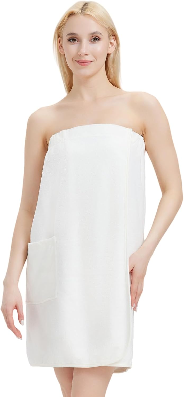 Womens Bath Body Wrap Towel Lightweight Shower Spa Wrap Robe Adjustable Closure Bathrobe