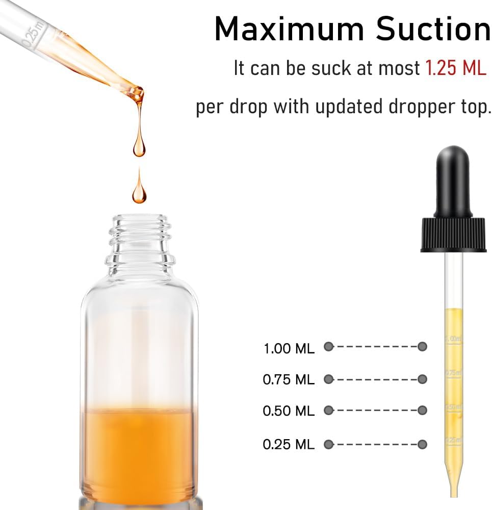 Bumobum 6 Pack, 4 oz Dropper Bottle with Measured, Clear Glass Eye Dropper Bottle for Essential Oils with Funnel, Labels & Pipette(Unbreakable Plastic Measured)
