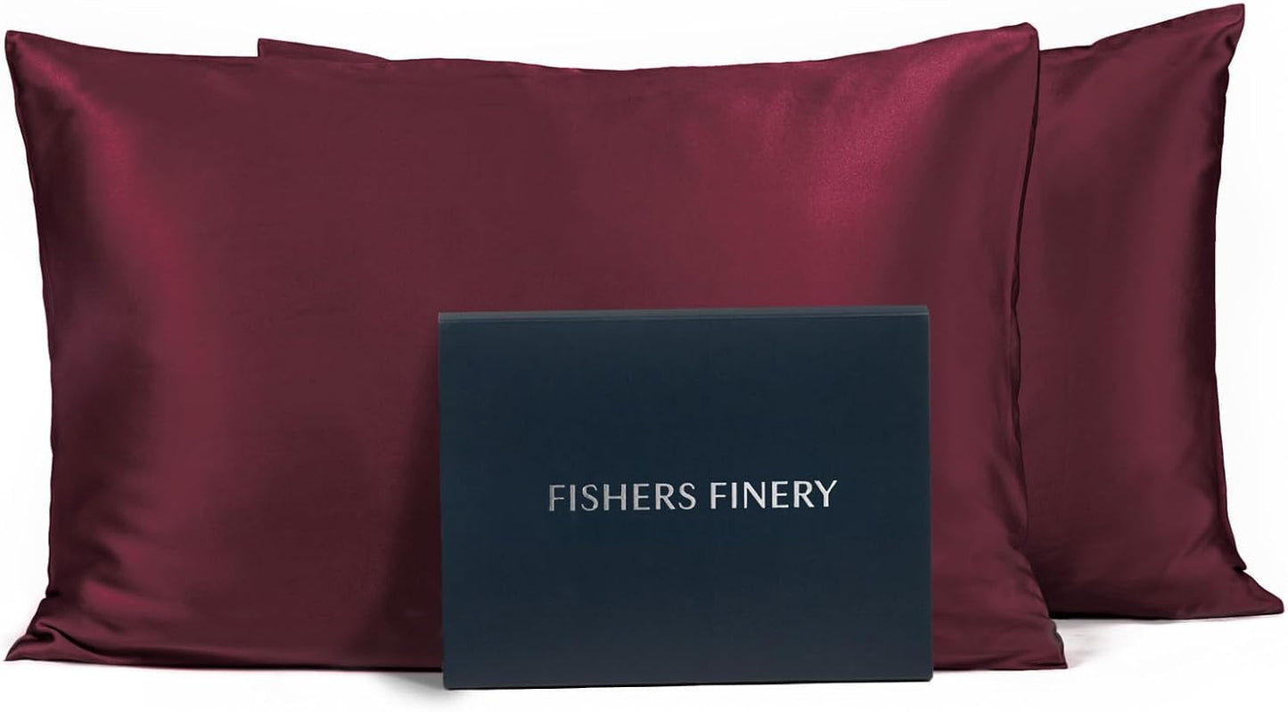 Fishers Finery 25mm 100% Pure Mulberry Silk Pillowcase (Red Queen 2 Pack)