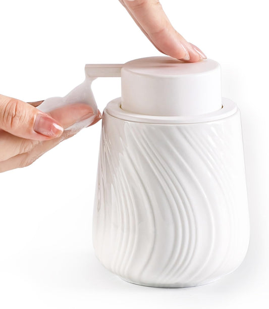 Foam Hand Soap Dispenser - 13.5 oz Ceramic foaming Hand soap Dispenser with Easy-to-Press Pump for Bathroom refillable Liquid Hand soap Dispenser (Foam-White)