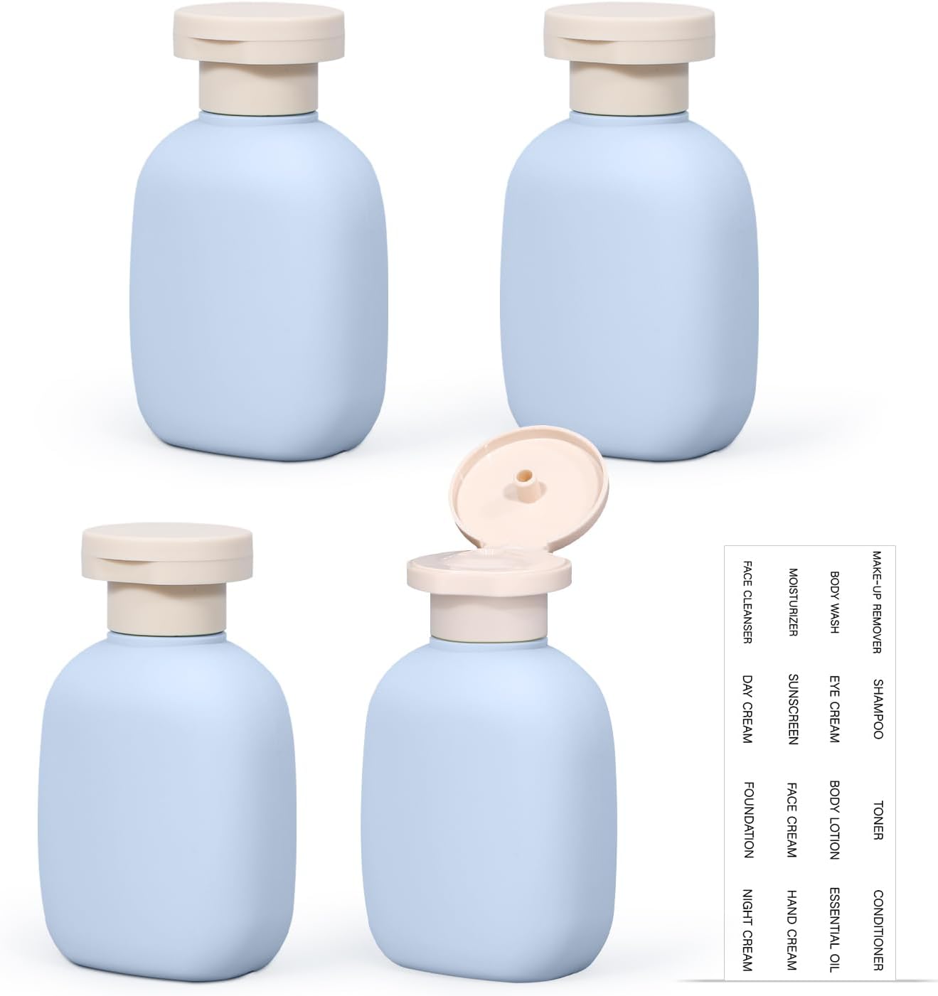 3.4 oz Travel Bottles, Empty Plastic Squeeze Containers With Flip Cap for Toiletries, Leakage-proof Essentials Conditioner (4 Pack, Blue)
