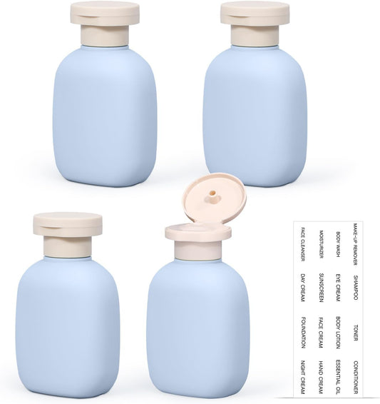 3.4 oz Travel Bottles, Empty Plastic Squeeze Containers With Flip Cap for Toiletries, Leakage-proof Essentials Conditioner (4 Pack, Blue)