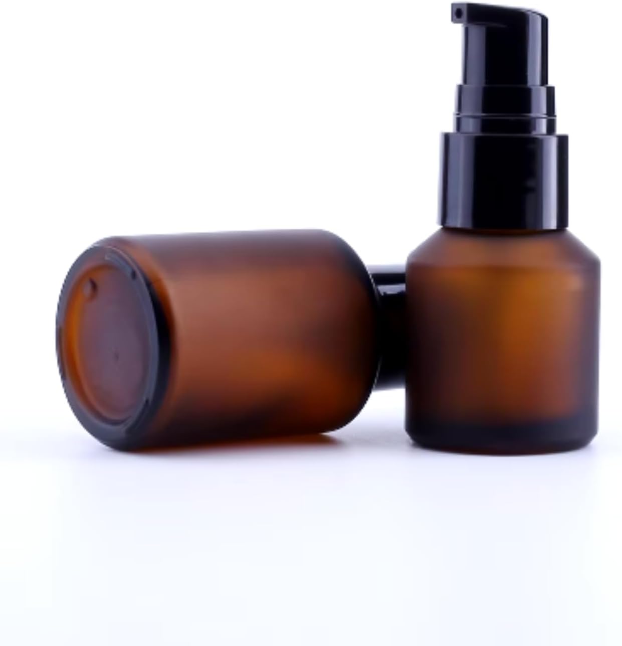 15 ML Empty Brown Refillable Glass Lotion Pump Bottle - Cosmetic Sample Container with Black Plastic Pump Head - Ideal for Creams, Serums, Emulsions, Travel Packing, and Beauty Gels