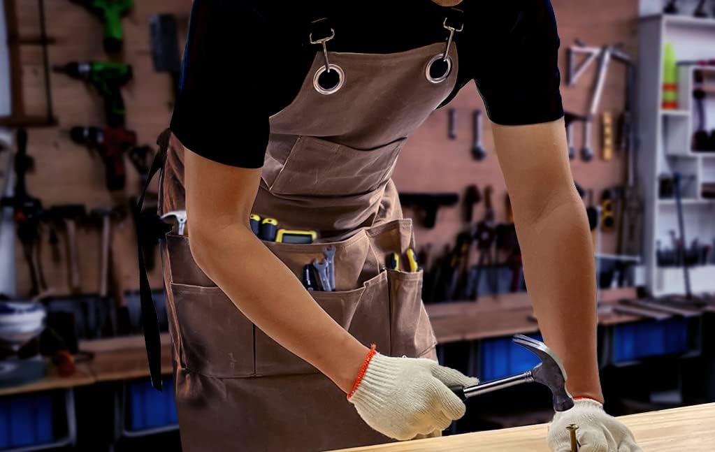 Woodworking Apron for Men Canvas Work Shop Aprons Waterproof with Tool Pockets for Woodworkers Carpenters