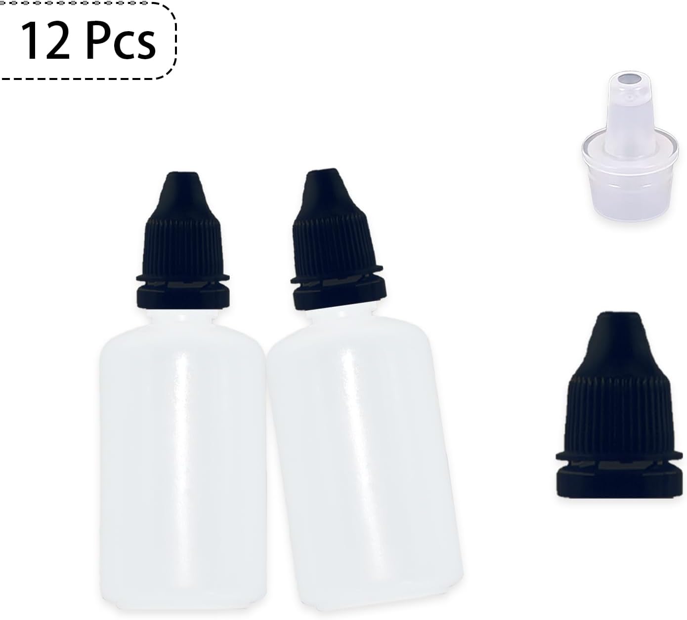 12 Pcs Dropper Bottles, 50ml/1.7 oz Empty Squeezable Small Mouth Dropper Bottle, Liquid Dropper Bottle with Black Cap