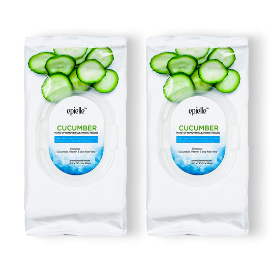 Epielle Cucumber Makeup Remover Wipes | 60 Count, 2 Pack | Gentle Cleansing Towelettes | Beauty Gift, Spa Day, Gift Set | Korean Skincare