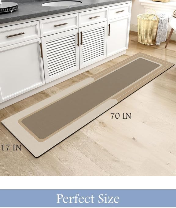 MontVoo-Bath Mat Rug Long Non Slip Super Absorbent Bathroom Runner Stain Resistant Quick Dry Thin Bathroom Mat Fit Under Door-17"x70",Beige