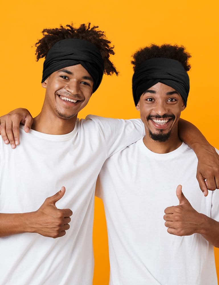 Satin Lined Open Turban Headband Mens Sweatband Sports Headband for Running,Cycling,Basketball,Yoga,Fitness Workout Stretchy Unisex Hairband