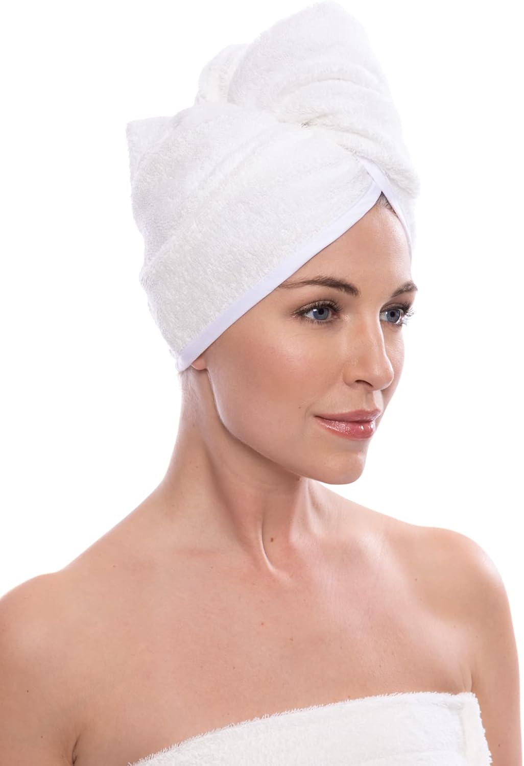 Texere Women's Viscose from Bamboo and Cotton Terry Spa Hair Towel - Quick Dry, Absorbent and Lightweight Hair Wrap Towel with Loop and Twist Closure(Tya, Natural White, U)