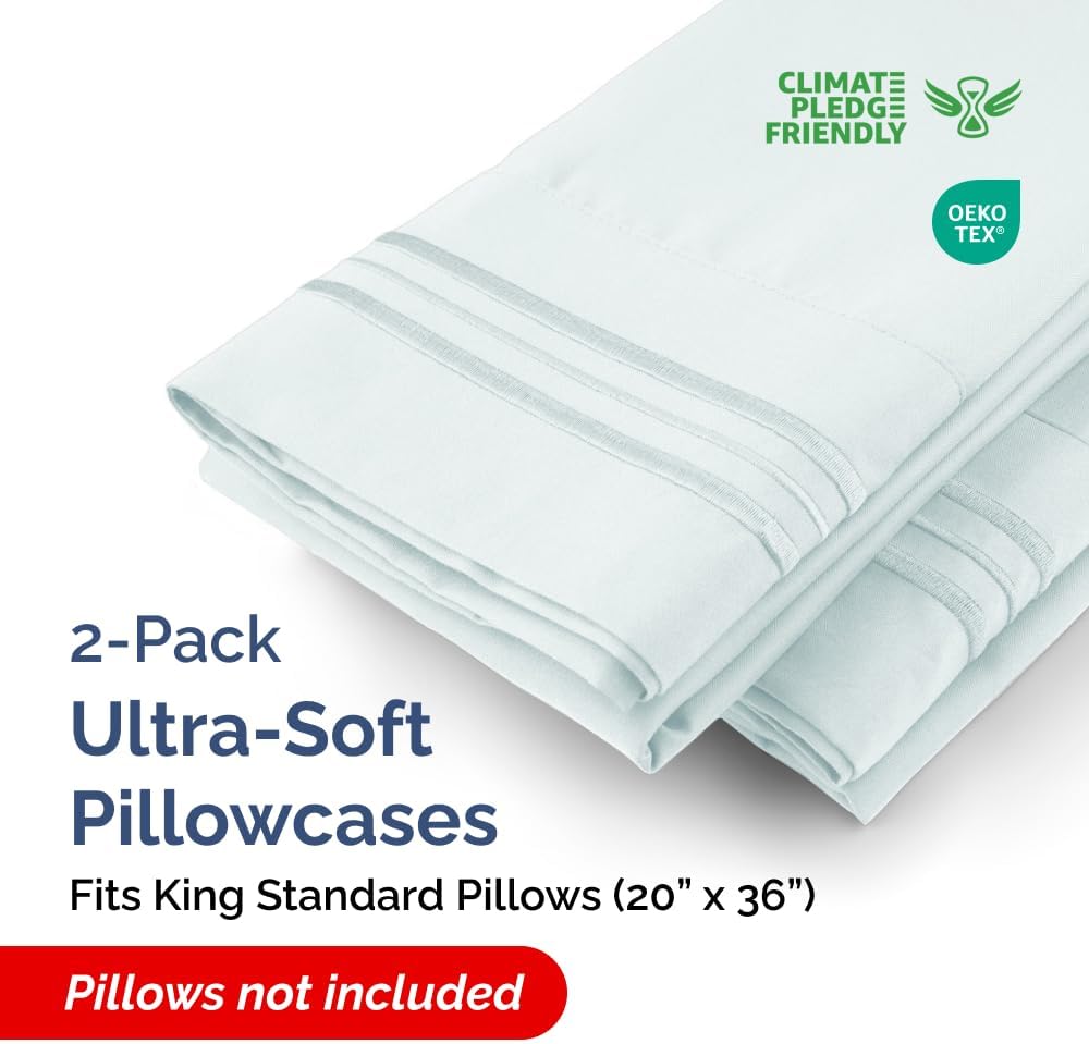 King Standard Pillow Cases Set of 2 - Soft Hotel Quality Pillowcase Covers - Comfy, Cozy & Fade Free - Wrinkle Resistant - Machine Washable Pillow Protectors - 2 Piece Set - King Standard Ice Blue