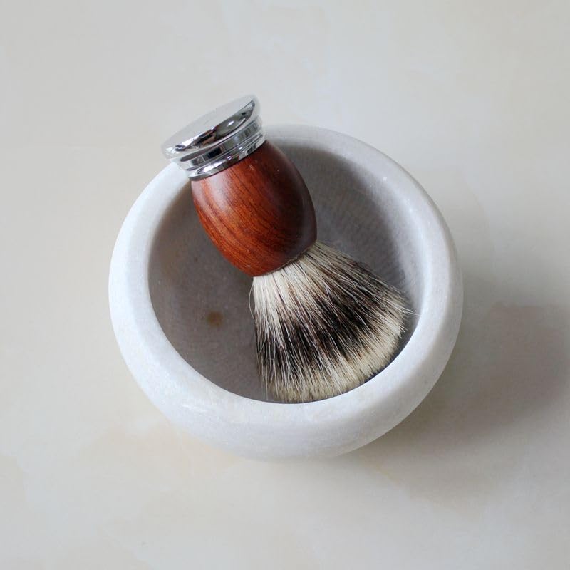 Shaving Soap & Cream Bowl for Men, Natural White Marble Stone, Heat Preservation, Easier to Whip Up a Fantastic Foam with Interior Micro-ridges, Art of Shave Lather bowl …