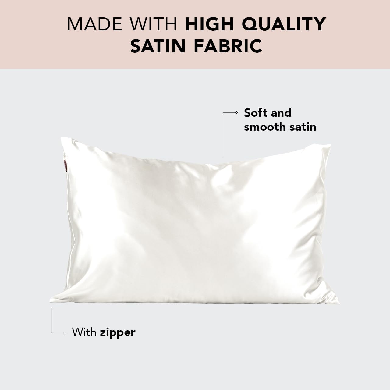 Kitsch Satin Pillowcase with Zipper for Hair & Skin, Softer Than Silk Pillow Cases Queen, Wrinkle-Free, Smooth and Cooling Satin Pillow Covers, King Size 19"x36" - Ivory, 2pcs
