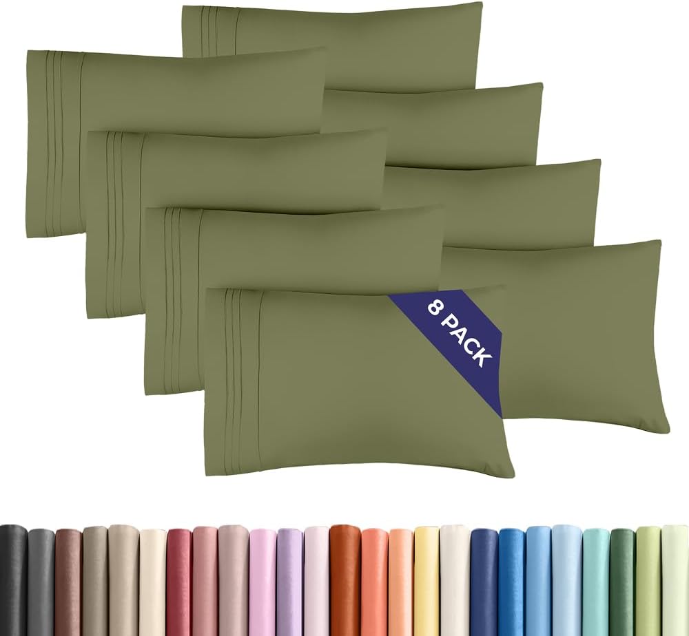 King Pillow Cases Set of 8 - Ultra Soft Hotel Quality Pillowcase Covers - Comfy. Cozy & Wrinkle Free - Shrink, Stain and Fade Resistant - Machine Washable Pillow Protectors - 8 Piece Set - Sage Green