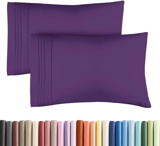King Standard Pillow Cases Set of 2 - Ultra-Soft Hotel Quality Pillowcase Covers - Comfy, Cozy & Fade Free - Wrinkle Resistant - Machine Washable Pillow Protectors - 2 Piece Set - King Standard Purple
