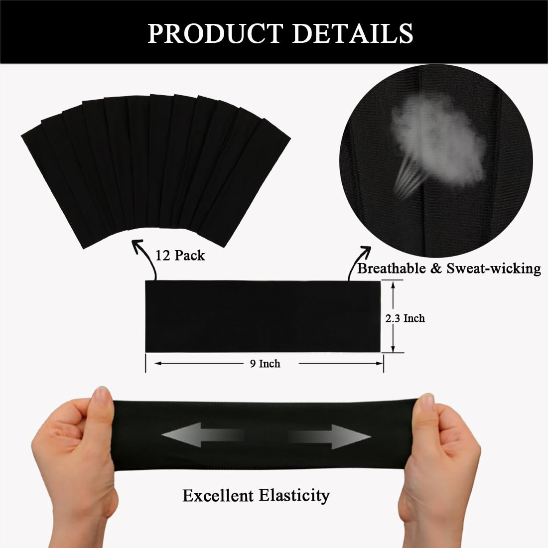 Headbands For Women 12 Pack Sweat Headband Yoga Elastic Black Head Bands Women’s Hair Band Workout Hairbands Accessories