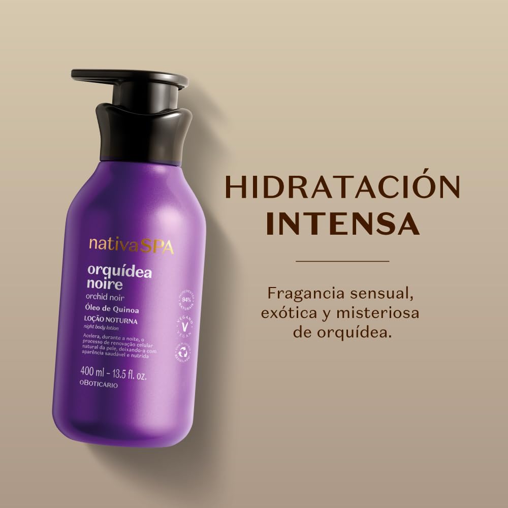 Nativa SPA by O Boticário, Orchid Noir Moisturizing Body Lotion, Fragranced Skin Hydration with Purified Quinoa Oil Drops, 13.5 Ounce (400ml)