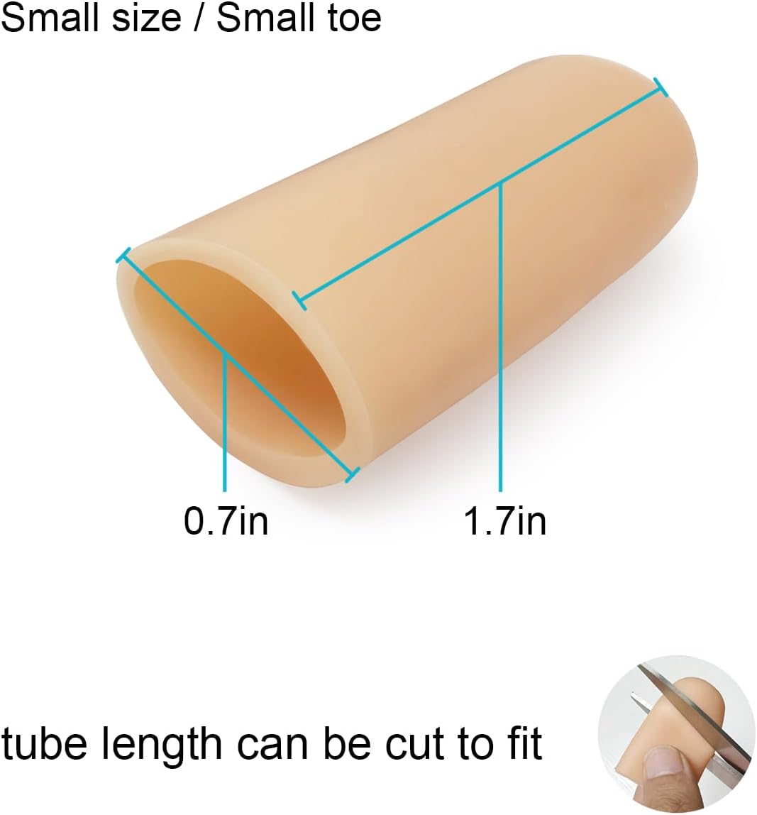 4 Pack Gel Toe Cap and Protector for Small Toe - Cushions and Protects, Toe Covers for Women & Men, Provides Relief from Missing or Ingrown Toenails, Corns, Blisters, Hammer Toes (Small, Beige)