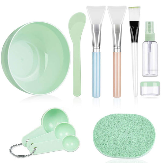 Face Mask Mixing Bowl Set, Anezus 11 Pcs DIY Facemask Mixing Tool Kit with Facial Mask Bowl Stick Spatula Silicone Brush Spray Bottle Puff Soaking Bottle Gauges