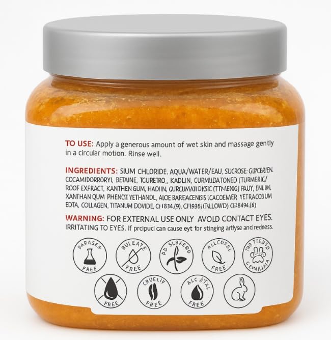 Turmeric & Collagen Body Scrub with Brown Sugar & Vitamin E – Exfoliating Scrub for Glowing Skin – Deep Cleansing, Polishing & Softening Formula – Natural Skincare for Body & Face (21 oz, Turmeric)