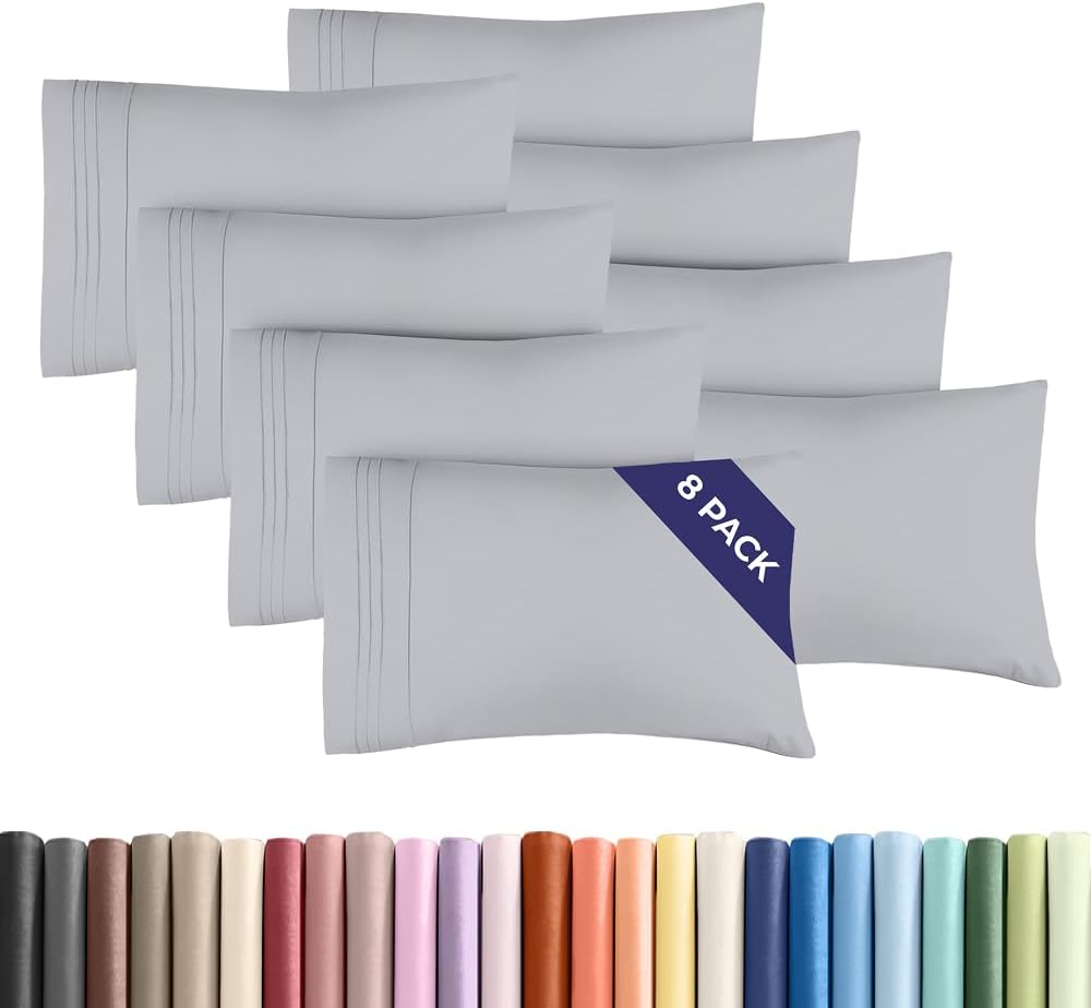 Queen Pillow Cases Set of 8 - Ultra Soft Hotel Quality Pillowcase Covers - Comfy, Cozy & Wrinkle Free - Shrink, Stain & Fade Resistant - Machine Washable Pillow Protectors - 8 Piece Set - Steel Blue