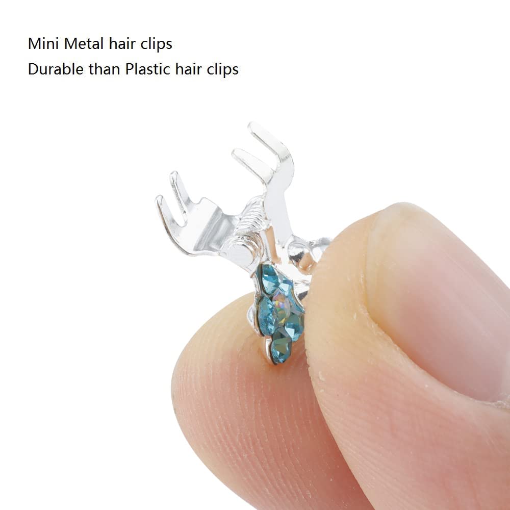 Mini Claw Clips with No-Slip Grip - Glitter and Rhinestone Hair Accessories in Mixed Colors, Metal Clamps for Girls and Women (Silver-13Colors)