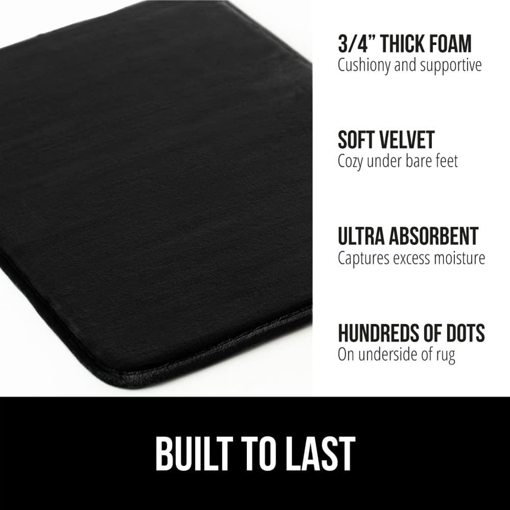 GORILLA GRIP Memory Foam Bath Mat, Soft Absorbent Velvet Bathroom Mats, Durable Dots on Underside, Machine Washable Bathmat, Carpet Rug Room Decor for Shower Tub Floor RV, 60x24 Rugs, Black