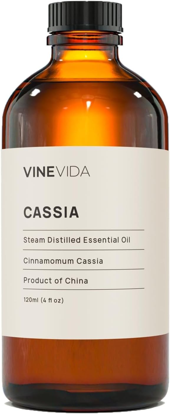 VINEVIDA Cassia Essential Oil 4 oz - Undiluted Candle Scent DIY Scents for Candlemaking Bulk Soap Making Safe Skin, Pack of 1,4 Fl Oz,120 milliliters,7.18 Ounces, (4OZV-OBP-CAS-SIA-120ML)