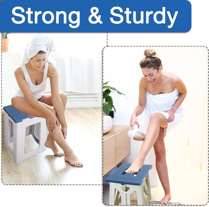 Bathroom Foot Rest Stool, Foldable Waterproof Plastic Step Stool, Non-Slip Compact Stool for Shower, Holds Up to 330 lbs, 17.7 inches