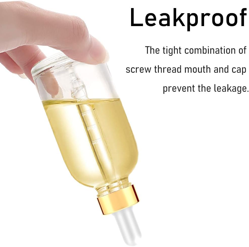 Glass Bottle with Dropper, 4 oz Clear Golden Cap Eye Dropper Bottle for Essential Oils with Labels and Funnel, 2 Pcs Empty Tincture Bottles with Unbreakable Plastic Eye Dropper with Measurements