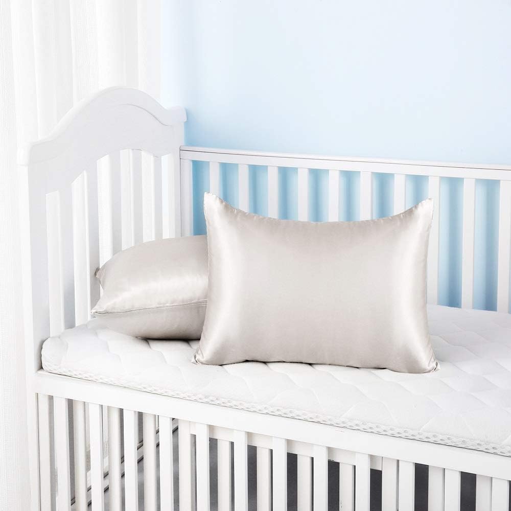 Silky Satin Toddler Pillowcases Set of 2, Super Soft Travel Pillow Covers, Small Kids Pillow Cases with Envelope Closure, 13"x 18", Silvergrey
