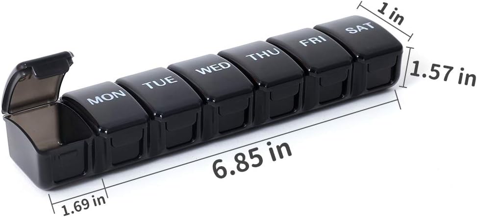 2 Packs Small Weekly Pill Organizer,Pocket Daily Pill Case Pill Box for Pills/Vitamin/Fish Oil/Supplements (Black)