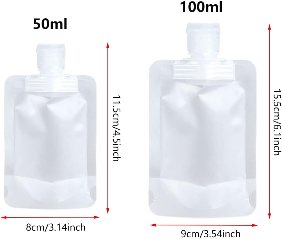10 Pcs Portable Travel Pouches Travel Fluid Makeup Packing Bag Stand Up Pouch Refillable Cosmetic Container Kits Travel Accessories Set for Lotion Shampoo Face Cream(50ml/100ml)