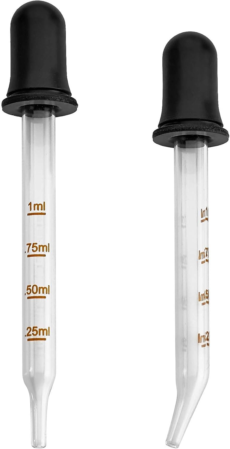 MEDca Eye Dropper - (Pack of 200 Bulk) Bent & Straight Tip Calibrated Glass Medicine Droppers for Medications or Essential Oils Pipette Dropper for Accurate Easy Dose and Measurement (1 mL Capacity)