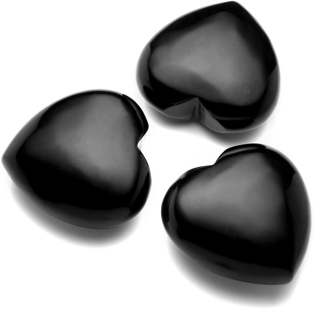 Jovivi 45mm Big Black Obsidian Crystal Heart Healing Crystals Heart Stones Polished Pocket Love Gemstones Natural Reiki Chakra Balancing Meditation Massage Gift Palm Worry Stones for Anxiety