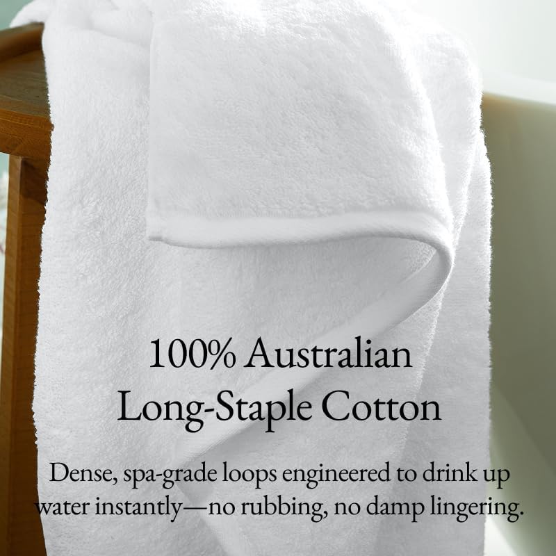 Italic Ultraplush 100% Australian Cotton Towels Standard 6 Piece Set, 2 Bath, 2 Hand, 2 Washcloths, 800GSM Lightweight, Highly Absorbent & Quick Drying Soft Resort Grade Towels (White)