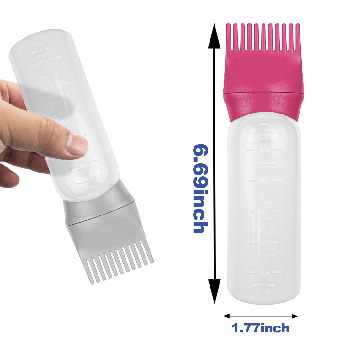 ELANE 4 Pcs Root Comb Applicator Bottle, 6oz, Grey+Red, Perfect for Home, Salon, Travel, Camping, Hair Care, Salon Competitions