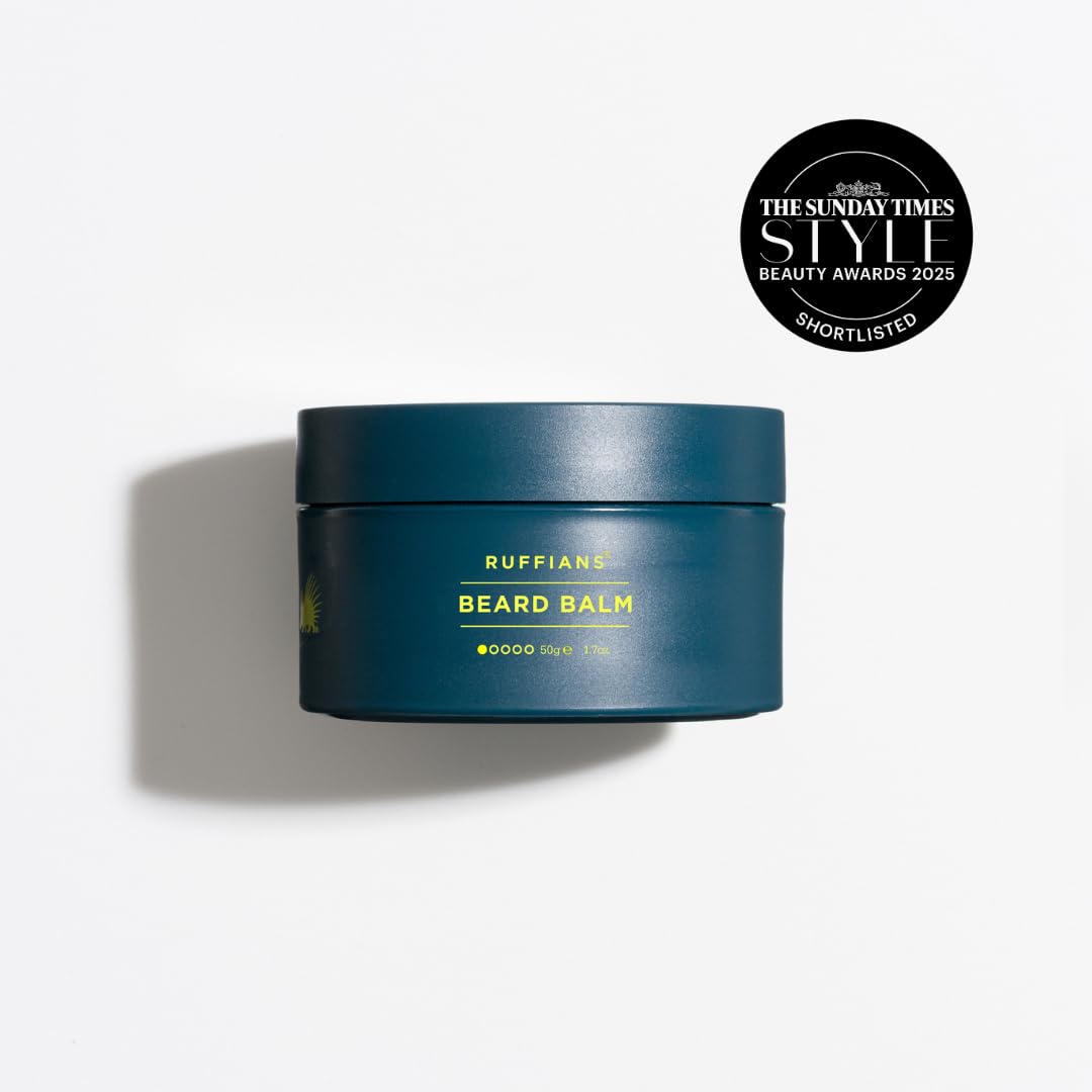 Ruffians Beard Balm, Omega-Enhanced Conditioning Beard Solution, for Softness and Shine, Low Hold, Shapes, Conditions, for Mid and Long Beards, 50g