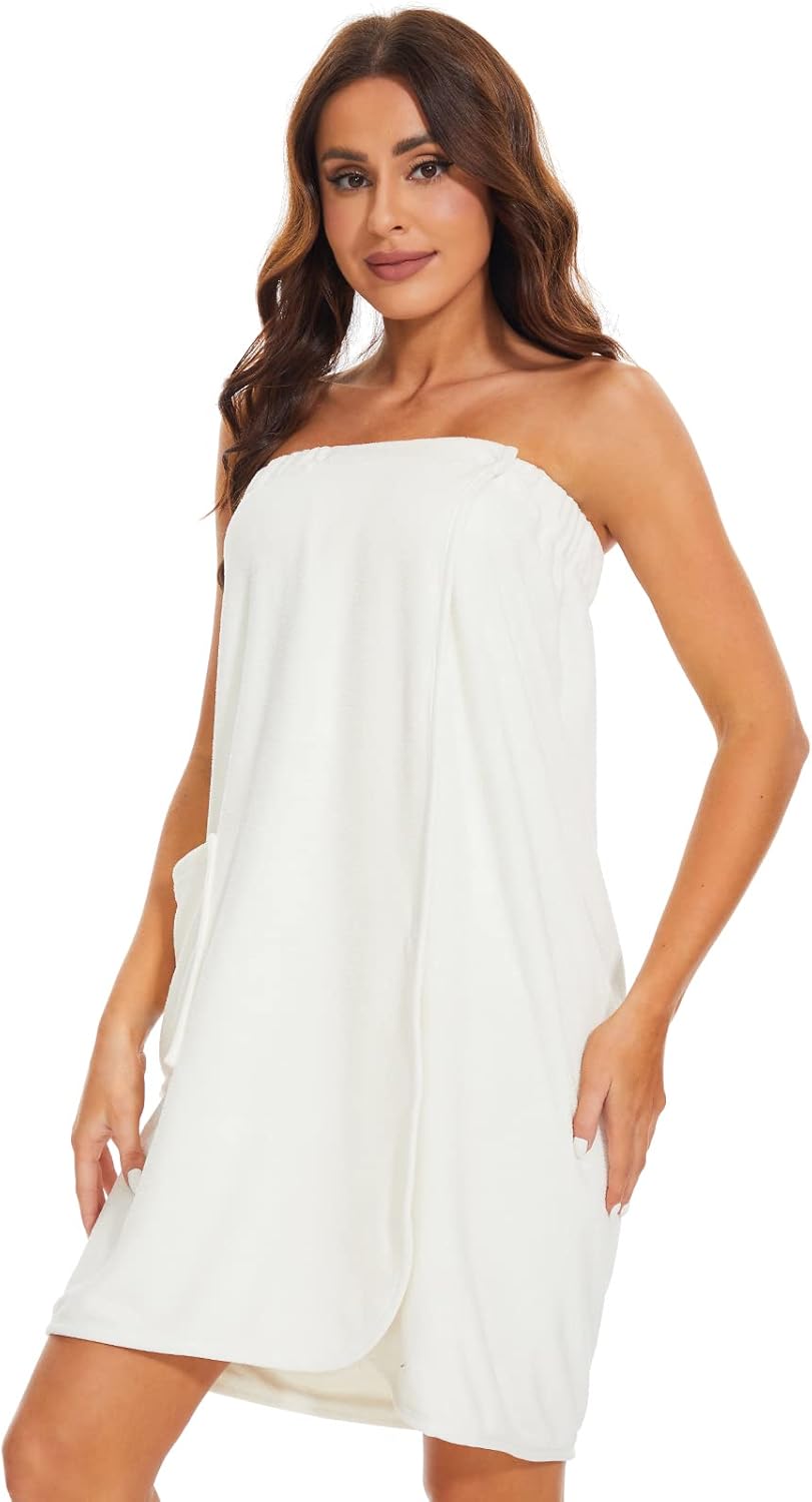 Knuffnee Women Bath Towel Robe Spa Body Wrap Shower Bathrobe Adjustable Snap Closure