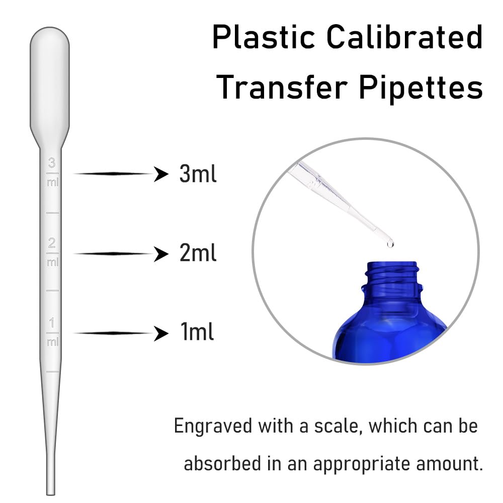 Bumobum 2 Pack Amber and Blue Dropper Bottles, 4oz Glass Bottle with Dropper for Essential Oils with Funnel, Labels & Pipette, Tincture Bottles with Dropper(Unbreakable Plastic Eye Dropper)