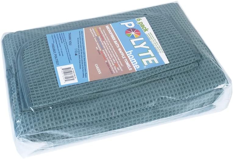 POLYTE Oversize, 60 x 30 in., Quick Dry Lint Free Microfiber Bath Towel Set, 6 Piece (Waffle Weave)