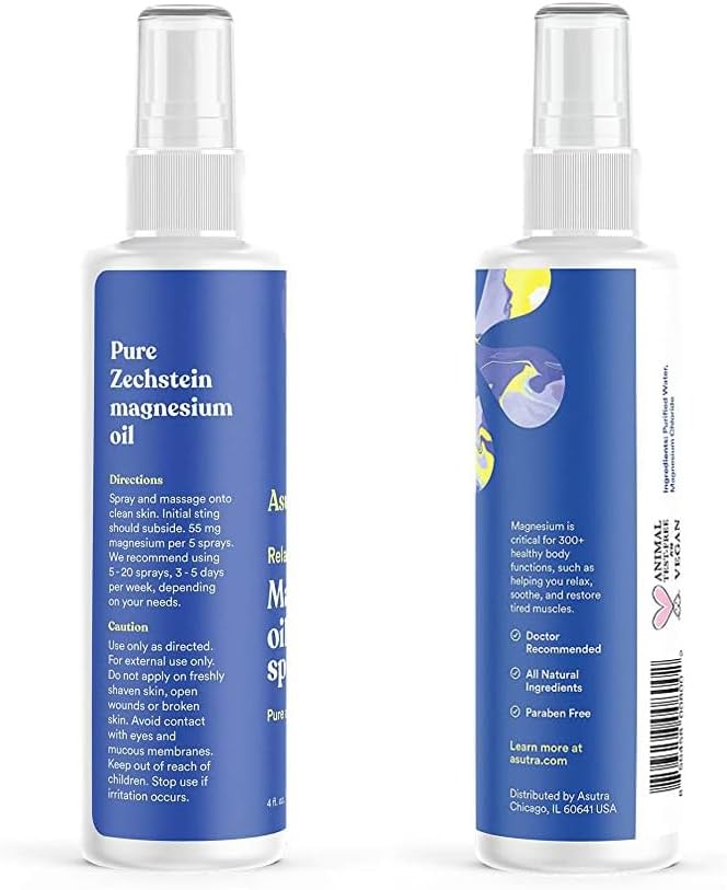 ASUTRA Magnesium Oil Spray, 4 fl oz (Pack of 2)- Topical Magnesium, Rapid Absorption, Pure, Odorless and Non-Greasy, Magnesium Derived from Zechstein Seabed