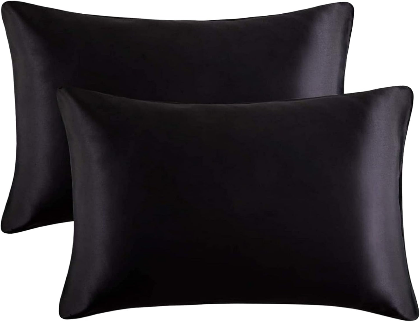 Silky Satin Toddler Pillowcases Set of 2, Super Soft Travel Pillow Covers, Small Kids Pillow Cases with Envelope Closure, 13"x 18", Black