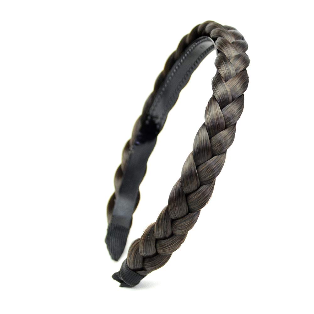 DIGUAN Width 0.6 inches Narrow Synthetic Hair Plaited Headband Braid With Teeth Hair Band Accessories for Women Girl (Dark Brown)
