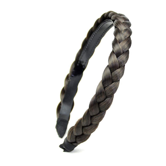 DIGUAN Width 0.6 inches Narrow Synthetic Hair Plaited Headband Braid With Teeth Hair Band Accessories for Women Girl (Dark Brown)